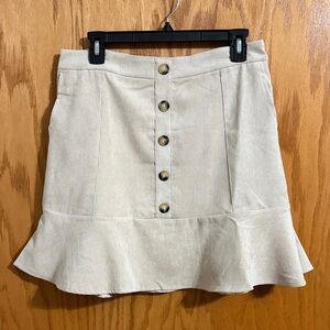 Hem & Thread Light Beige Button-Front Ruffle Skirt
